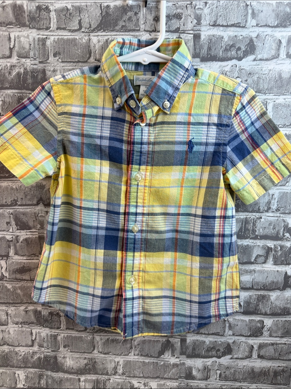 Polo by Ralph Lauren‎ Yellow & Blue Plaid Short Sleeve Button-Down Shirt - Kids